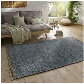 TaraCarpet Teppich Flickenteppich TaraCarpet Sylt mit Fransen, rechteckig, Höhe: 5 mm, Wohnzimmer Schlafzimmer Küchenteppich anthrazit 160x230 grau 160 cm x 230 cm x 5 mm