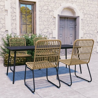 Für 4 Personen,5-tlg. Garten-Essgruppe mit 1 GartenTisch und 4 Stühle - Gartenmöbel-Set - HOMMIE Poly Rattan und Glas(vom Hersteller)9375