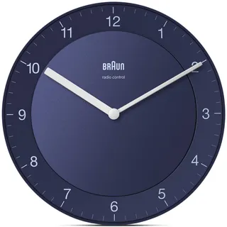 Braun Klassische Funkwanduhr Mitteleuropäische Zeitzone (MEZ/GMT+1) mit ruhigem Uhrwerk, leicht lesbarem Zifferblatt mit 20 cm Durchmesser in Blau, Modell BC06BL-DCF.