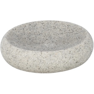 WENKO Seifenschale Goa, hochwertige Seifenablage aus schwerem Kunststein (Polyresin), im natürlichen Stein-Look, Ø: 12,8 x 3,1 cm, Hellgrau