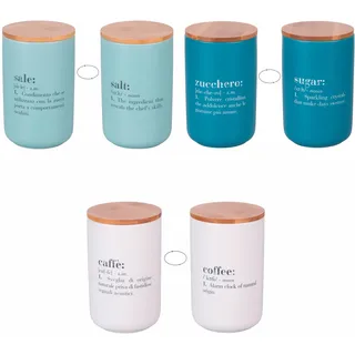 Villa d'Este Home Tivoli 1996 Victionary Set mit 3 Gläsern für Salz, Zucker und Kaffee, 1000 ml aus Keramik, Deckel aus Bambus