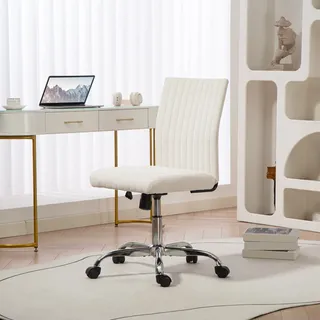 Bürostuhl Ohne Armlehnen, Schreibtischstuhl, Höhenverstellbar Und Um 360° Drehbar, 43 X 56 X 78–88 Cm, Cremefarben