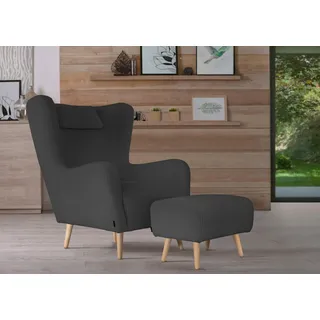 Home Affaire Ohrensessel Telford Mikrofaser 77 x 106 x 92 cm Grau mit Hocker