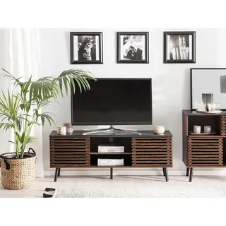 TV-Möbel dunkler Holzfarbton / schwarz 140 x 40 x 54 cm PERTH