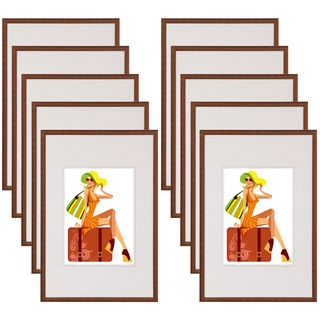 WOLTU Bilderrahmen 21x29,7 cm A4 Set of 10 Fotorahmen aus Kunststoff mit Passepartout, Posterrahmen zum vertikalen oder horizontalen Aufhängen/Aufstellen, Collage Wanddeko, Bronze