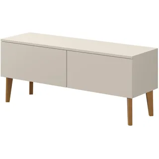 PAWS MEBLE Bergen RTV 120 2D Beige – Skandinavisches TV-Lowboard 120 cm – Push-to-Open – Holzfüße – 2 Fronten nach unten öffnend