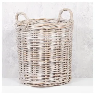LebensWohnArt Dekokorb Natur Rattankorb BAKUL rund White Wash 40cm Pflanzkorb Inlay Griffe