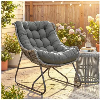 Outsunny Gartenbank mit Kissen, Bänder (Korbsessel, 1-St., Rattansessel), für Garten Balkon Veranda Terrasse Dunkelgrau grau