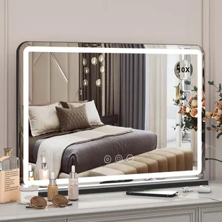 LIANWANG Hollywood Schminkspiegel mit Beleuchtung, Hollywood Spiegel mit 3 Farbtemperaturen, Groß Schminkspiegel mit Touchscreen-Steuerung und USB Für Makeup 80 X 55cm-Schwarz