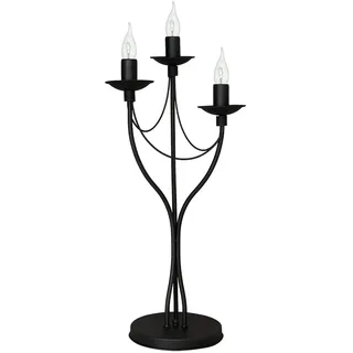 Licht-Erlebnisse Schwarze Tischlampe Kerzenhalter Stil 63cm Rustikal Metall edel 3-flammig Lampe Tisch Wohnzimmer