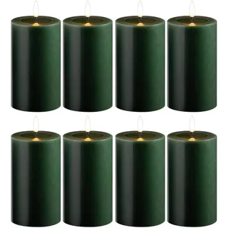 Novaliv, LED Kerzen, 8 Pack kleine LED Stumpenkerze mit Timer grün - 7,5cm ø 10cm Höhe - 2 AA Batterien nötig LED (8x)