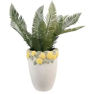 Clayre & Eef Blumentopf Ø 17x23 cm Weiß Gelb Stein Zitronen