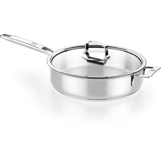 Bra Signature Auflaufform mit Deckel, 28 cm, ohne Antihaftbeschichtung, Edelstahl 18/10, Full Induktion, kompatibel mit allen Wärmequellen, einschließlich Induktion, Griff und Griffe, Edelstahl