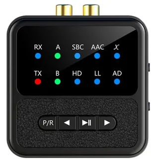XUMIUZIY Bluetooth 5.4 Audioadapter, 2 in 1 Bluetooth Audiosender und empfänger, 20M Große Reichweite, LED Anzeige, R CA und AUX Anschlüsse, Geringe Latenz, für TV Heim Stereola