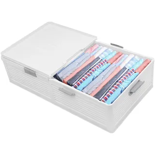 MooBeey 101x51,5x24 cm Unterbett Aufbewahrungsbox aus PP mit Deckel, Unterbettkommode Unterbettbox Organizer mit Rollen, Double Lid Boxen Aufbewahrung Stapelbar Aufbewahrungsbox (Weiß)