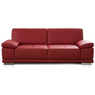 CAVADORE 2,5-Sitzer Sofa Corianne / Kleine Echtleder-Couch im modernen Design / Mit Armteilverstellung / 192 x 80 x 99 / Echtleder rot