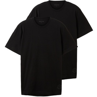 TOM TAILOR Herren Basic T-Shirt im Doppelpack, schwarz, Uni, Gr. XL