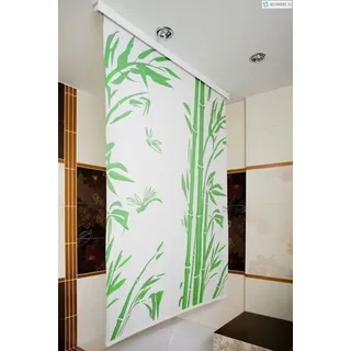 Halb-Kassetten Duschrollo 140x190 cm Modell Bambus weiß grün Duschvorhang - Weiß/Grün