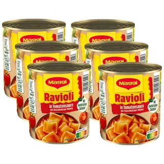 MAGGI Ravioli in Tomatensauce, 6er Pack (6 x 800g) | Leckeres Fertiggericht mit würzigem Fleisch gefüllten Nudeln und Sauce, das Pasta-Original ideal fürs Camping oder den Vorrat