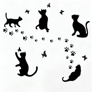 5 schwarze Katzen-Aufkleber Paw Patrol Party Wandtattoo Schmetterling Wanddekoration, entfernbare Kunst Vinyl Tür Aufkleber Tapete für Familie Schlafzimmer Wohnzimmer Heimdekorationen