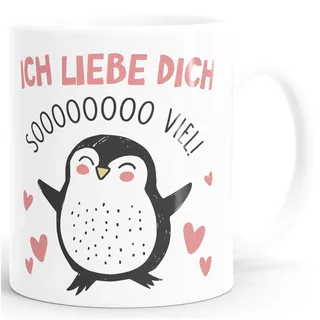 SpecialMe® Kaffee-Tasse Geschenk Liebe Valentinstag Jahrestag Pinguin Spruch Ich liebe dich Herz Uni-weiss Keramik-Tasse