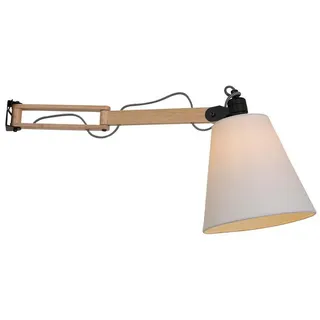 Steinhauer LIGHTING Wandleuchte, Leuchtmittel nicht inklusive, Wandlampe Wandleuchte Holzlampe schwenkbar Wohnzimmerleuchte Textil weiß