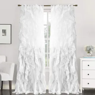 Sweet Home Collection Vorhang, Voile, vertikal, gerafft, 213 x 127 cm, 2 Stück. Shabby Chic 84" x 50" weiß