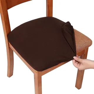 Homaxy Stretch Spandex Jacquard Esszimmerstuhl Sitzbezüge Stuhlhussen, herausnehmbarer waschbarer Anti-Staub Esszimmerstuhl Sitzkissen Hussen - 4er Set, Braun