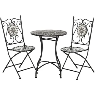 Outsunny Garten Sitzgruppe 3-teilige Mosaiktisch Essgruppe Gartenmöbel-Set Balkonmöbel Set 1 Tisch+2 Faltbare Stühle Garten Metall Keramikfliese Mehrfarbing