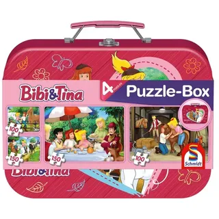 Schmidt Spiele - Kinderpuzzle - Bibi und Tina: Puzzle-Box im Metallkoffer, 4 Puzzle!