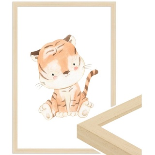 WANDStyle Bild mit Rahmen Tiger, Aquarell Poster für Kinderzimmer bunt