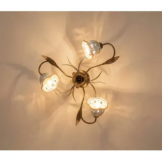 ILAB Deckenleuchte 3-flammig Kollektion Anita Keramik siciliana Sonnenblume, Monta 3 Lampen E14 kleine Fassung max 40W, Durchmesser 60 cm, Tiefe 20 cm, Deckenlampe 3 Keramiklampen