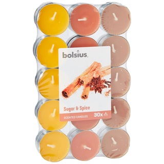 BOLSIUS Stimmungen und echte Teelichter – Zucker & Gewürz Duft – Mehrfarbig – 4 Stunden – Packung mit 30 Stück, Wachs Baumwolldocht, Pack