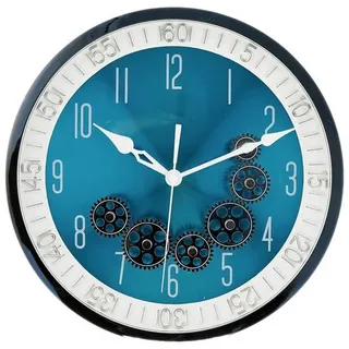 Sunay Wanduhr ø35x6 cm mit Zahnrädern - Industrial-Optik (analog, ø35 cm) blau|silberfarben