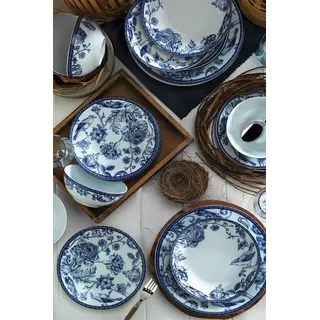 Hermia Concept, ZG24Y2420939016, Essservices, Tafelservice (24 Teile), Blau, Porzellan, 27 x 27 x 2 cm - Blau/Weiß