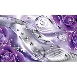 Forwall Fototapete lila Blumen 3D Abstrakt Rosen Luxus Diamant Moderne Wohnzimmer Schlafzimmer Vlies Tapete Wandtapete UV-Beständig Hohe Auflösung Montagefertig (2497, VEXXXL (416x254 cm) 4 Bahnen)