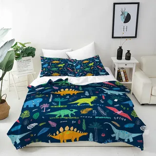 ANHOPE Dinosaurier Bettwäsche Set 135x200 cm 2-teilig Mikrofaser | Urzeit Dino T-Rex Muster, Bettbezug mit Reißverschluss, 1 Kissenbezug 80x80 cm mit Umschlag, für Kinder, Jungen und Mädchen