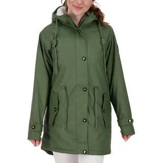 Damen Friesennerz Regenmantel Regenjacke mit Kapuze Gefüttert Wasserdicht Wetterfest Windbreaker Übergangsjacke mit Teddyfleece - 44