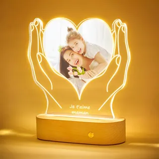 VEELU Personalisierte Geschenke für Mama - LED Bilderrahmen Herz Fotolampe Nachtlampe mit Foto und Text - Muttertagsgeschenke für Mama - Geschenk zum Muttertag Geburtstag