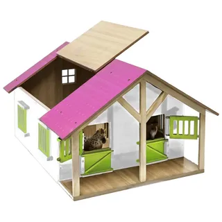 Kids Globe Farming Pferdestall 1:24 mit 2 Boxen Holz rosa/weiß