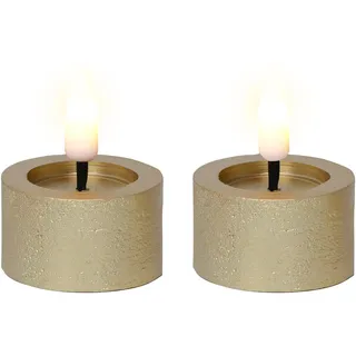 LED Teelichter mit Timer 4,4x5cm Wachs 2 Stück - Wachskerzen mit 6 Stunden Timerfunktion - Echtwachskerze batteriebetrieben - Flammenlose Kerzen als Tischkerzen Dekokerzen Teelicht - Gold Warmweiß