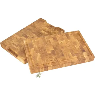 Holz Frank Schneidebrett Stirnholz Hackblock aus Eiche mit Saftrille, 40x25x4 cm, Griffmulden, Holz, (1-St) beige