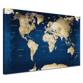 Lana-KK Weltkarte Ocean, deutsch, Pinnwand, Leinwandbild mit Korkrückwand, 100 x 70cm