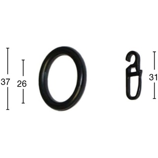 Gardinenring Ring mit Haken, GARESA, Gardinen, (Set, 20-St., mit Faltenlegehaken), Kunststoff, für leichten bis mittelschweren Behang, einfache Montage schwarz
