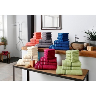 my home Handtuch Set »Niki«, Walkfrottee, (Set, 7-tlg), Handtuchset mit mehrfarbigen Streifenbordüren, aus 100% Baumwolle grau