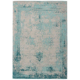 Vintage Teppich aus Chenillegewebe Türkis und Beige