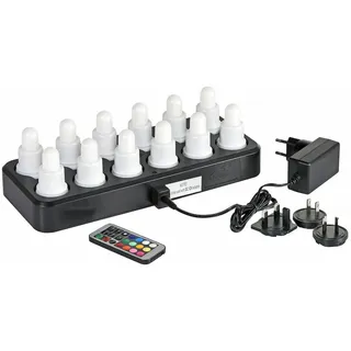Duni 12er LED-Set 206435 Multicolor & Warmweiss 12 Stunden Brenndauer inkl. Fernbedienung und 12er Ladestation (Produktionsdatum 2025)