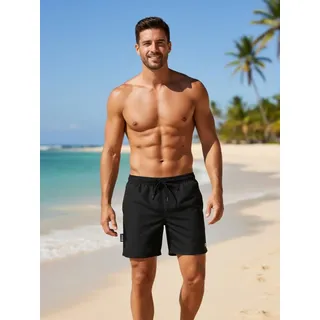 Luvanni Badehose Badehose Herren Schnelltrocknende Beachshorts Style 5 Badeshorts Kordelzug Boardshorts Schwimmhose Männer Shorts Hose Uni schwarz L