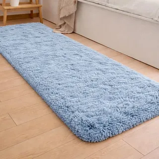 Omgoods - Rundes Teppich, 140x180 cm - Superweich und rutschfest, Shaggy-Design - Blau