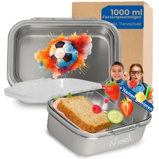 Personalisierte Edelstahl Brotdose 1000 ml - Vesperbox Fußball-Motiv Gravur